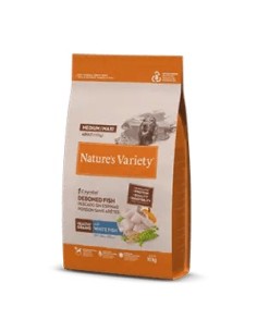 NVARIETY Dog Grain Med Adult White Fish 10KG | Alimento Sin Cereales para Perros Medianos