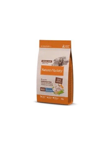 NVARIETY Dog Grain Med Adult White Fish 10KG | Alimento Sin Cereales para Perros Medianos