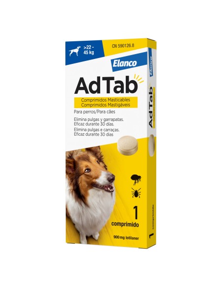 Adtab 900mg para Perros de 22 a 45 kg  Antiparasitario Masticable de Larga Duración | Endanea Mascotas