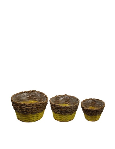 CESTA DE HIERBA  MADERA  PLASTICO AMARILLA PEQUEÑA