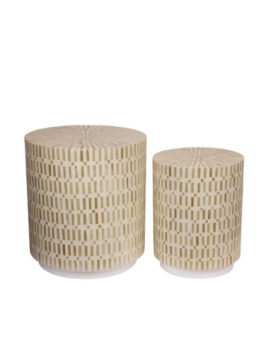 MESA AUXILIAR REDONDA BAMBOO PEQUEÑA CREMA