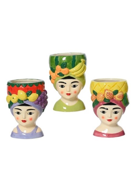 MACETA DOLOMITA BRILLANTE NIÑA CON FRUTAS L8.5XW8.5XH13.5CM