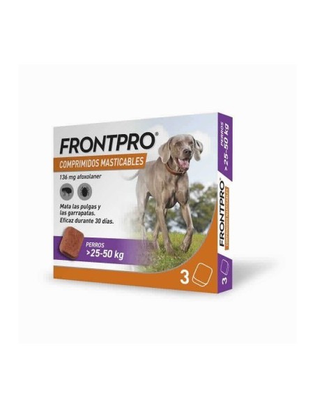 FrontPro antiparasitario perros grandes 25 a 50 kg 3 comprimidos masticables contra pulgas y garrapatas