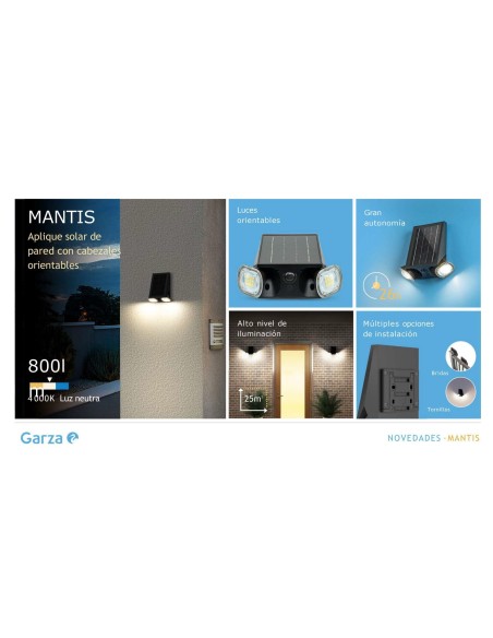 GZ LED APLIQUE SOLAR MANTIS 800LM 40K