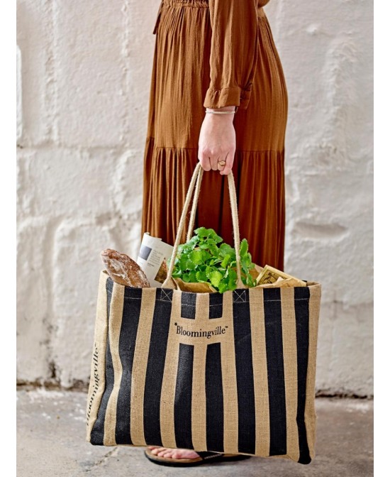 BOLSA DE COMPRAS BERGAMO NEGRA JUTE L49XH38XW10.5CM