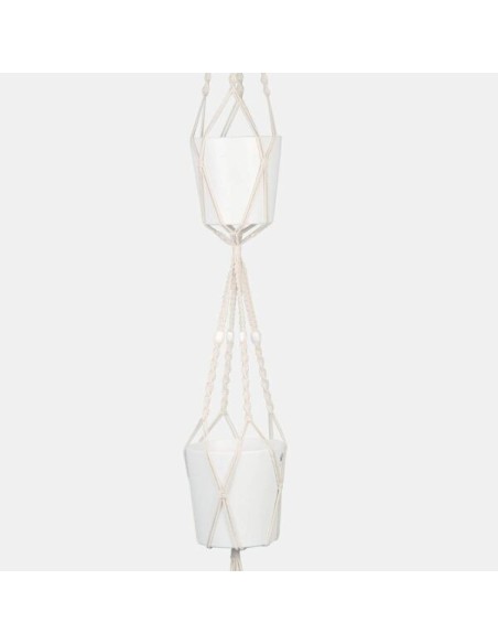 COLGADOR 2 MACETAS MACRAME 16x16x15cm BLANCO