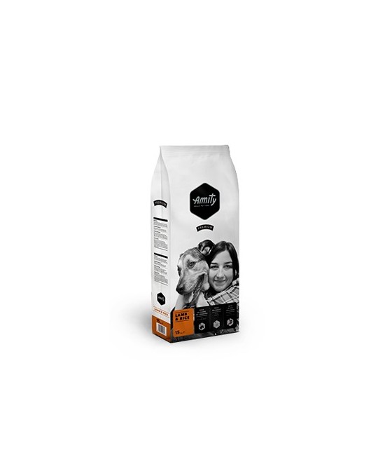 AMITY PREMIUM CORDERO Y ARROZ 15KG.