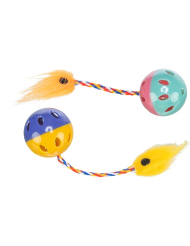 Pelotas Sonajero con Cola Plástico 4 cm  Pack 2 Juguetes para Gatos Activos


