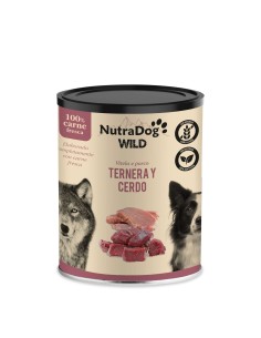 NutraDog WILD Ternera y Cerdo  Comida Húmeda 100% Carne Natural para Perros, Sin Aditivos ni Cereales, en su Propio Jugo