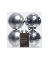 Set de 4 Bolas Plateadas 100 mm para Decoración Navideña