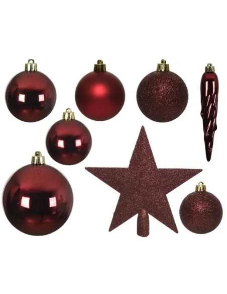 Bola Navideña Mix D8cm Granate Adorno Brillante para Navidad