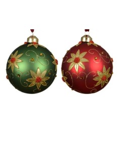 Bola de Navidad de Cristal Mate con Flores | Adorno Elegante

