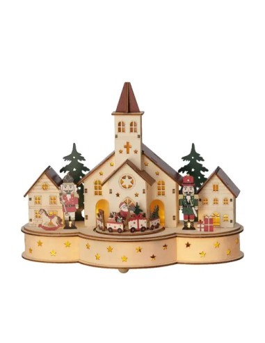 Escenario de Pueblo con LED 14x30x24.5 cm Decoración Navideña Tradicional