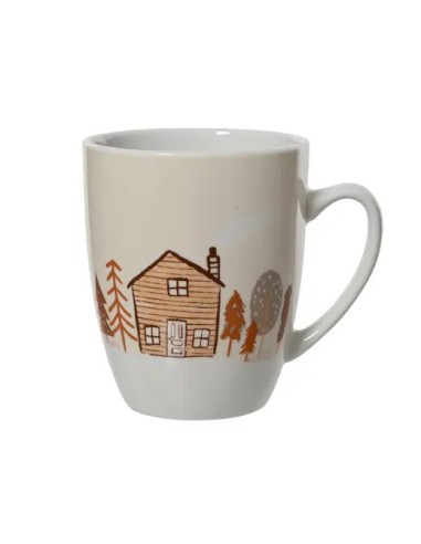 Taza de Porcelana Blanca con Árboles y Casas | Estilo Nórdico - Endanea Garden