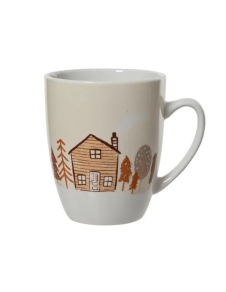 Taza de Porcelana Blanca con Árboles y Casas | Estilo Nórdico - Endanea Garden