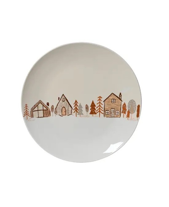 Plato de Porcelana con Casas | Estilo Nórdico Decorativo - Endanea Garden
