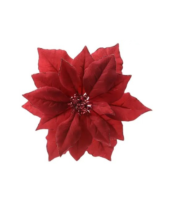 Poinsettia Roja con Clip Ø24xH27 cm | Flor Decorativa Navideña - Endanea Garden
