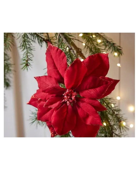 Poinsettia Roja con Clip Ø24xH27 cm | Flor Decorativa Navideña - Endanea Garden