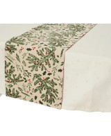 Camino de mesa de algodón blanco y verde 150x30 cm | Decoración natural y elegante