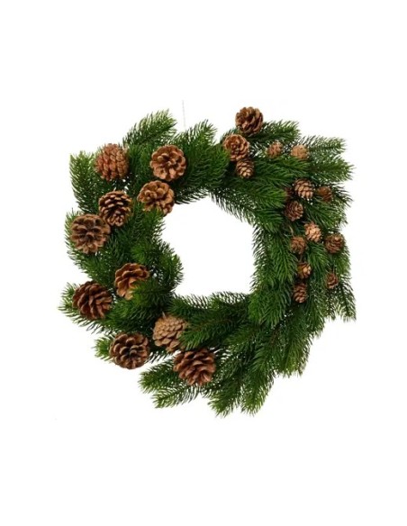 Corona con Piñas Verde 40 cm Decorativa Natural para Hogar | Endanea Garden
