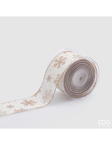 Cinta Nastro Copos de Nieve Oro Ivory 65mm x 10m Pack 3 para Decoración Navideña