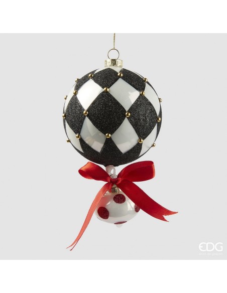 Bola Colgante Ajedrez Blanco y Negro 17x10 cm Decoración Moderna