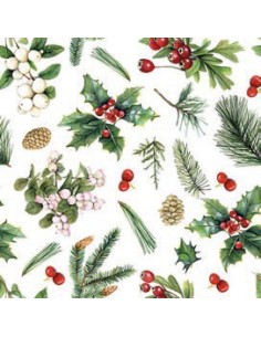 Servilleta 33 Winter Greenery White FSC MIX | Elegancia natural y sostenible