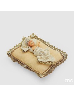Figura Niño Jesús 14x12 Ivory Oro Decoración Navideña Elegante