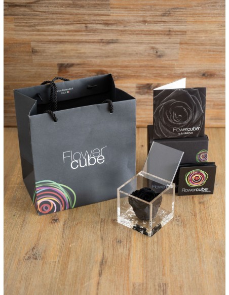 Flowercube Rosa 8x8 Packaging Negro Regalo Elegante Flores Preservadas