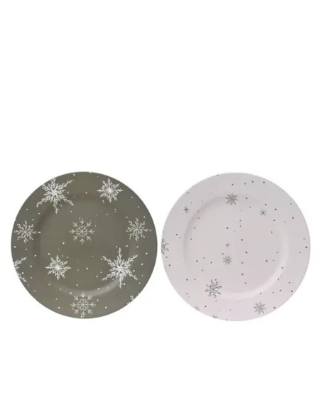 Plato Redondo con Copos de Nieve 33 cm Decoración Navideña Invierno