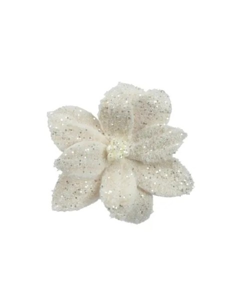 Poinsettia en Clip Crema 28 cm Decoración Navideña Elegante