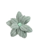 Poinsettia en Clip Verde Sage 28 cm Decoración Navideña Natural