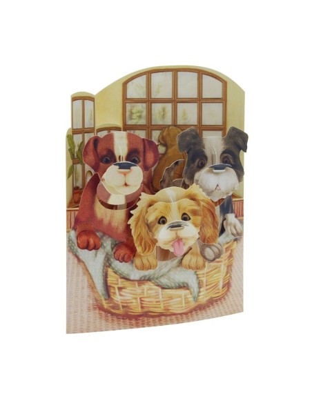 Postal tierna de cachorros en canasta | Detalle adorable para regalar  Endanea Garden