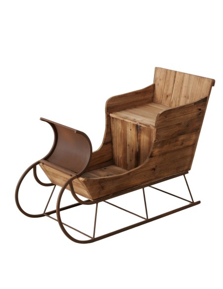 Trineo de Madera Reciclada 72cm Natural | Decoración Navideña Rústica y Sostenible