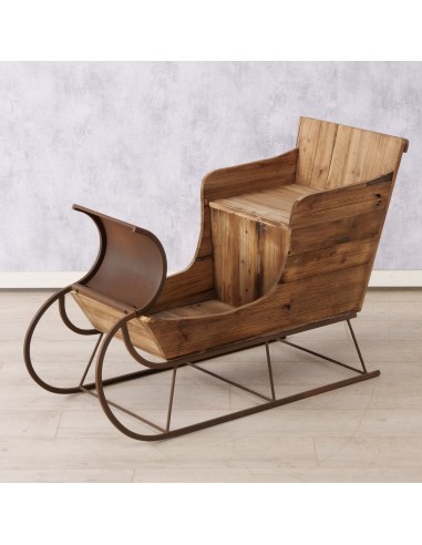 Trineo de Madera Reciclada 72cm Natural | Decoración Navideña Rústica y Sostenible