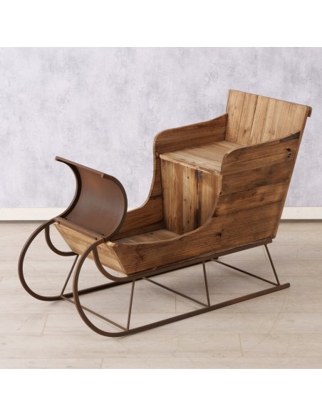 Trineo de Madera Reciclada 72cm Natural | Decoración Navideña Rústica y Sostenible