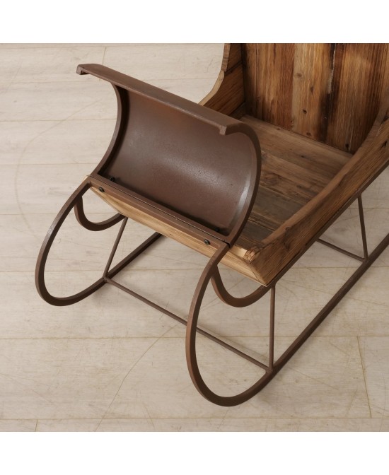 Trineo de Madera Reciclada 72cm Natural | Decoración Navideña Rústica y Sostenible