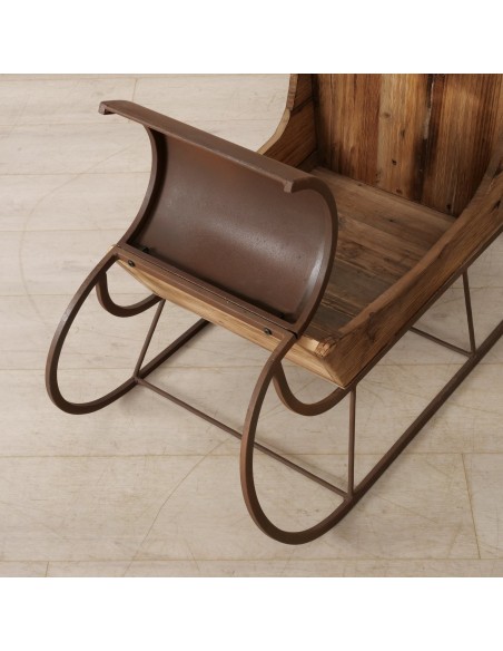 Trineo de Madera Reciclada 72cm Natural | Decoración Navideña Rústica y Sostenible
