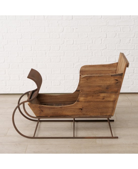 Trineo de Madera Reciclada 72cm Natural | Decoración Navideña Rústica y Sostenible