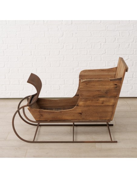 Trineo de Madera Reciclada 72cm Natural | Decoración Navideña Rústica y Sostenible