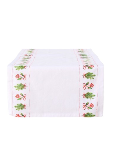 Camino de Mesa Noelle 140 cm Verde y Blanco | Decoración Navideña Elegante