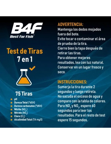 Test de Tiras B4F 7 en 1 para Acuarios | 75 Medidas Precisas