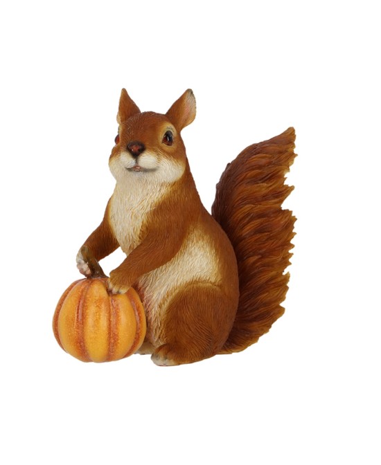 Figura Ardilla con Calabaza - Decoración Otoñal para Jardín y Hogar
