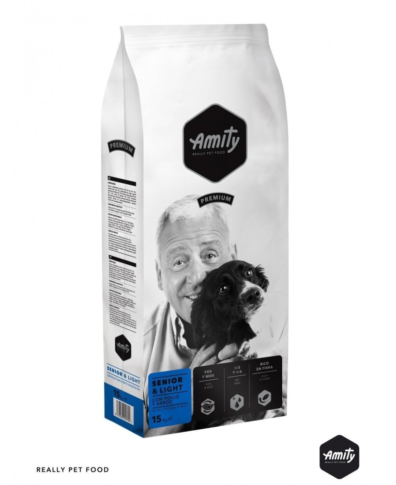 Amity Premium Senior Light Pollo-Arroz 15kg | Pienso bajo en calorías para perros mayores