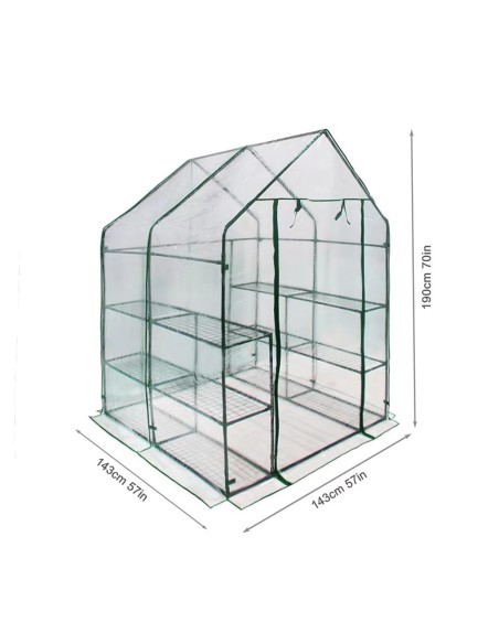 Caseta Invernadero Transparente 143x143x195 cm para Plantas y Jardín