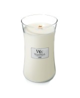 Vela grande WoodWick Linen | Aroma fresco y limpio a ropa recién lavada