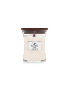Vela mediana WoodWick Linen | Aroma fresco a ropa recién lavada