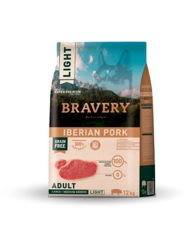Bravery Adult Mediano-Grande Light Cerdo 12kg Alimento Completo para Perros