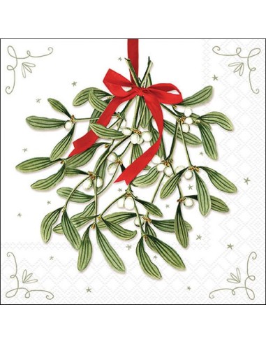 Servilleta 33 Mistletoe with Bow White FSC Mix decoración navideña elegante