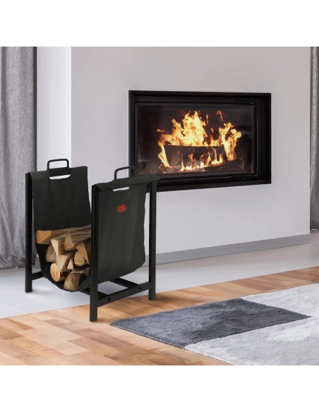 Transportador de Leña Negro Resistente y Práctico para Chimeneas y Estufas